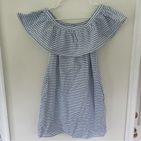 REVOLVE NWT Line & Dot Blue Stripe Lea Dress Off The Shoulder Ruffle Size XS - Picture 6 of 13